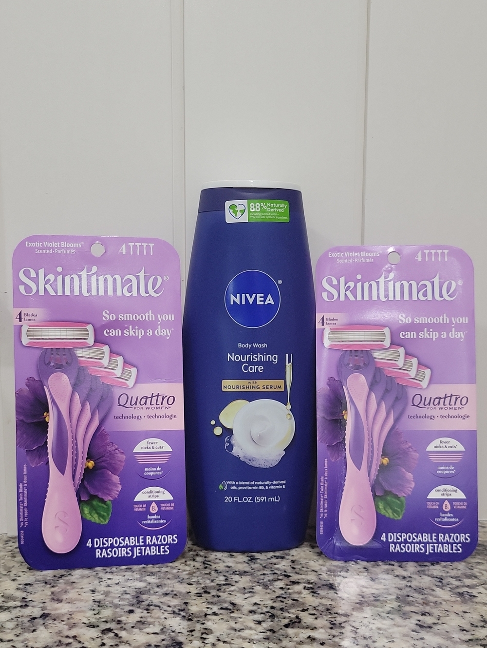 NIVEA Nourishing Care Body Wash with Skintimate Pink Razors Bundle